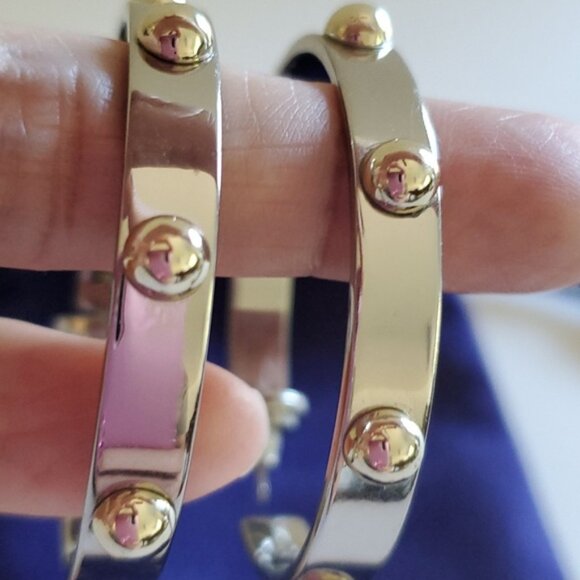 Tory Burch Silver Hoop Earrings with Gold Accents - Picture 2 of 8
